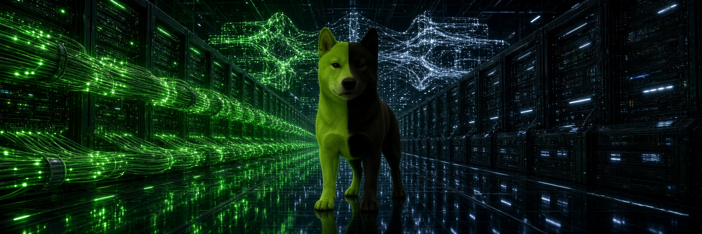 NVINU standing in a neon data center